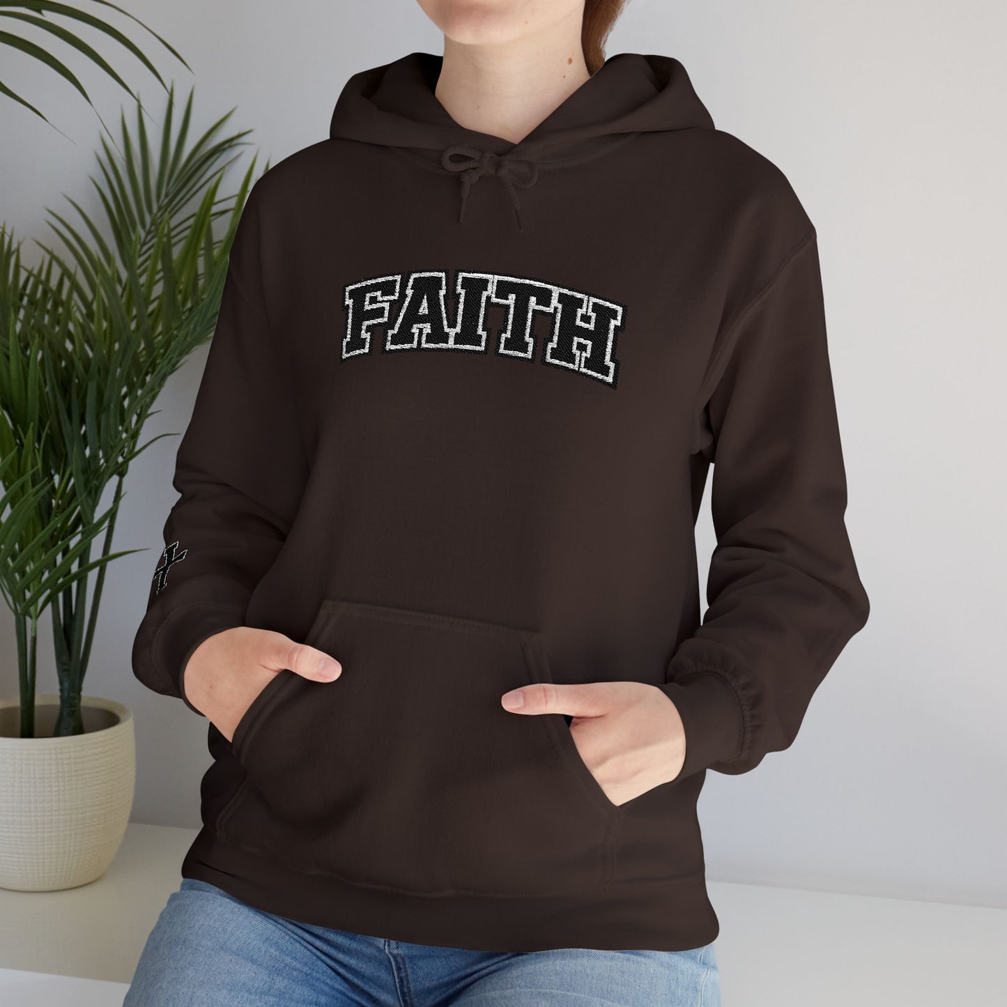 FAITH Collegiate Embroidered Hoodie  Bold faith. Everyday comfort.