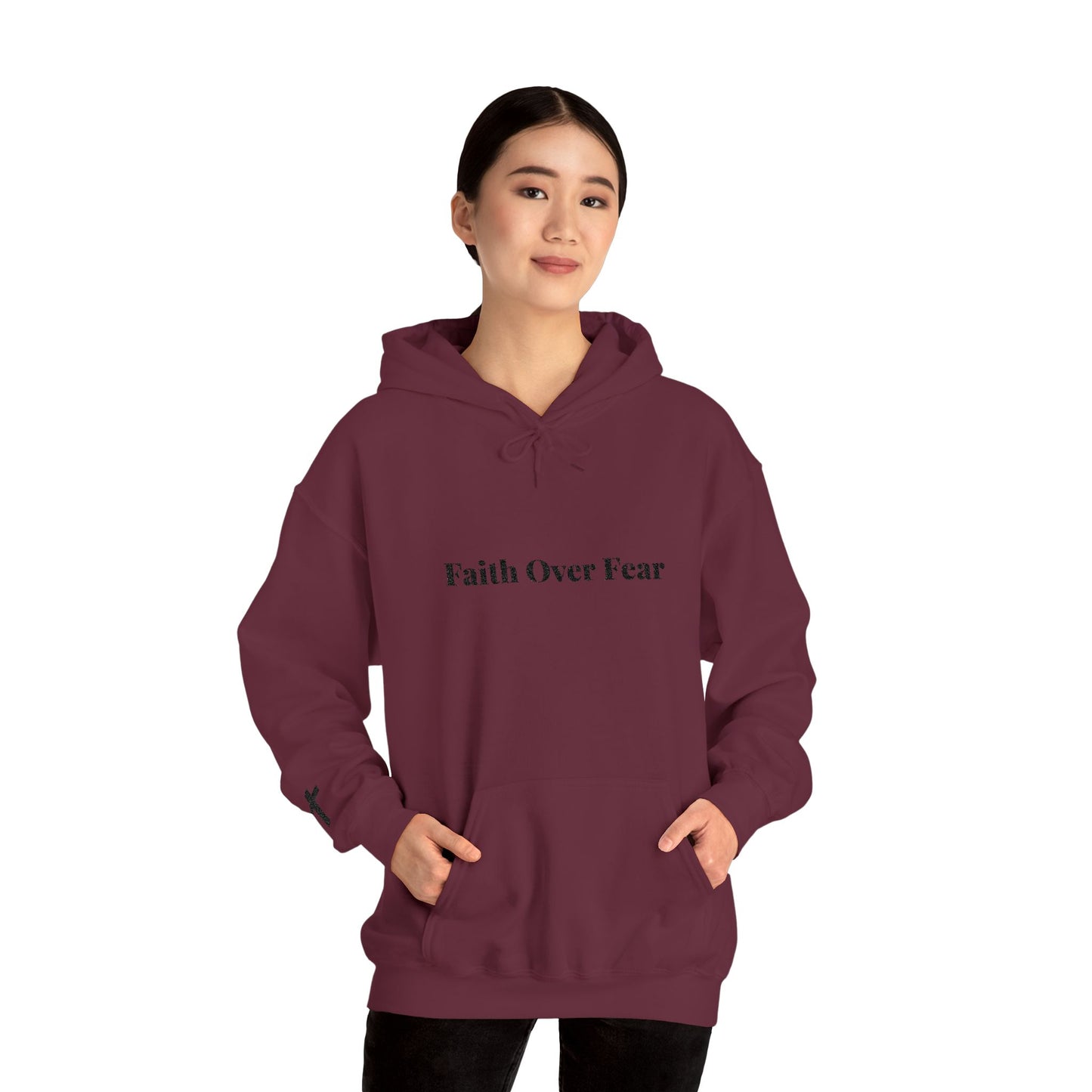 Faith Over Fear Hoodie — Minimal Christian Cross Pullover