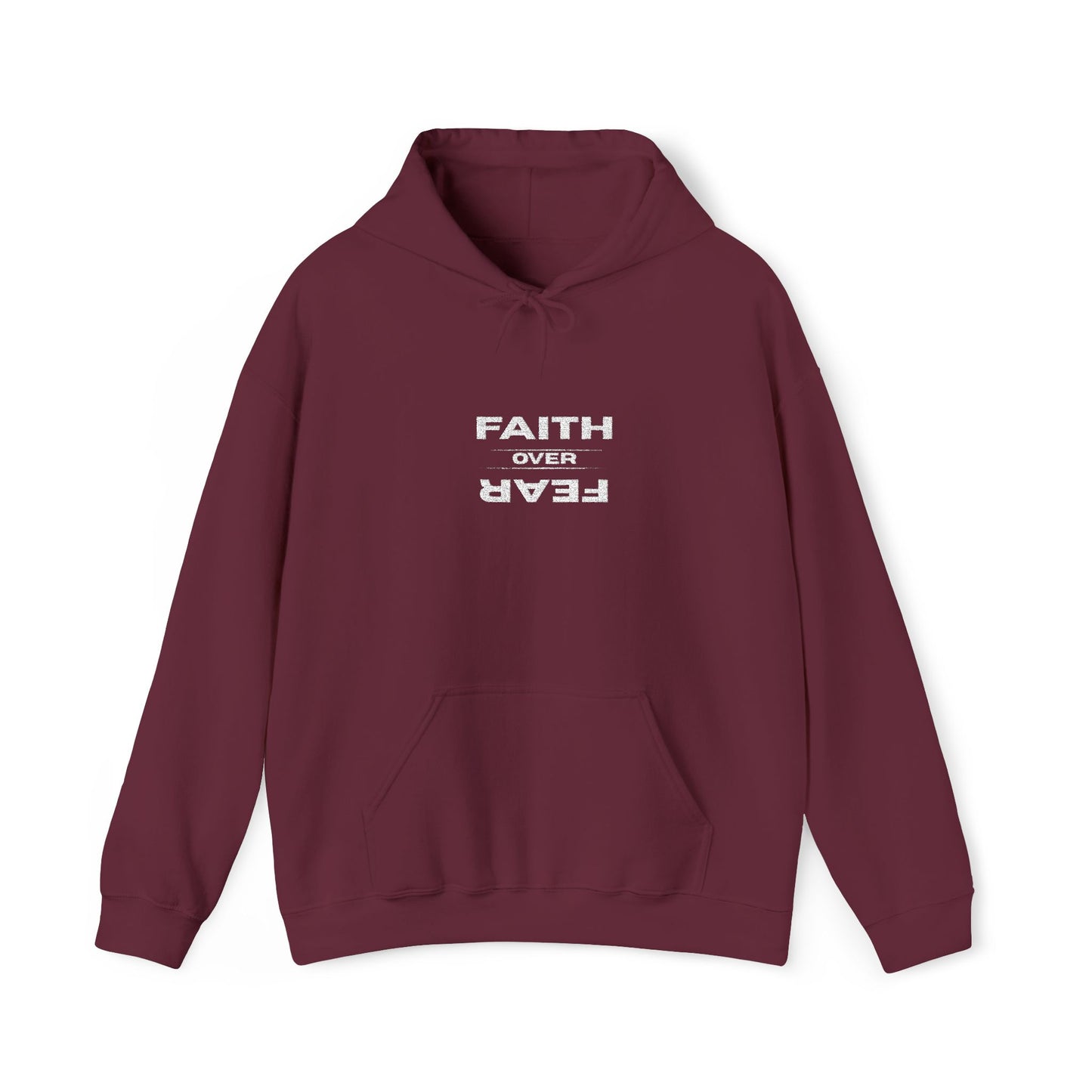Embroidered "Faith Over Fear" Hoodie — Inspirational Christian Pullover White Lettering
