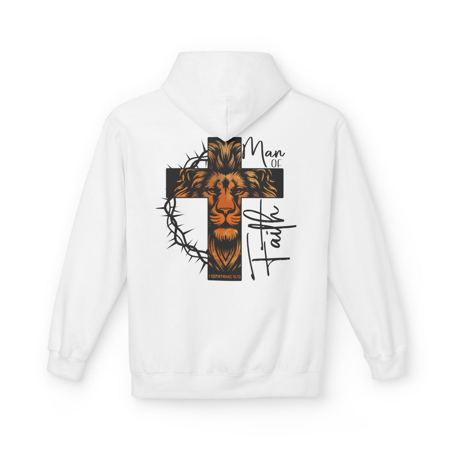 Faith Lion Cross Hoodie — “Man of Faith” Christian Graphic Hoodie
