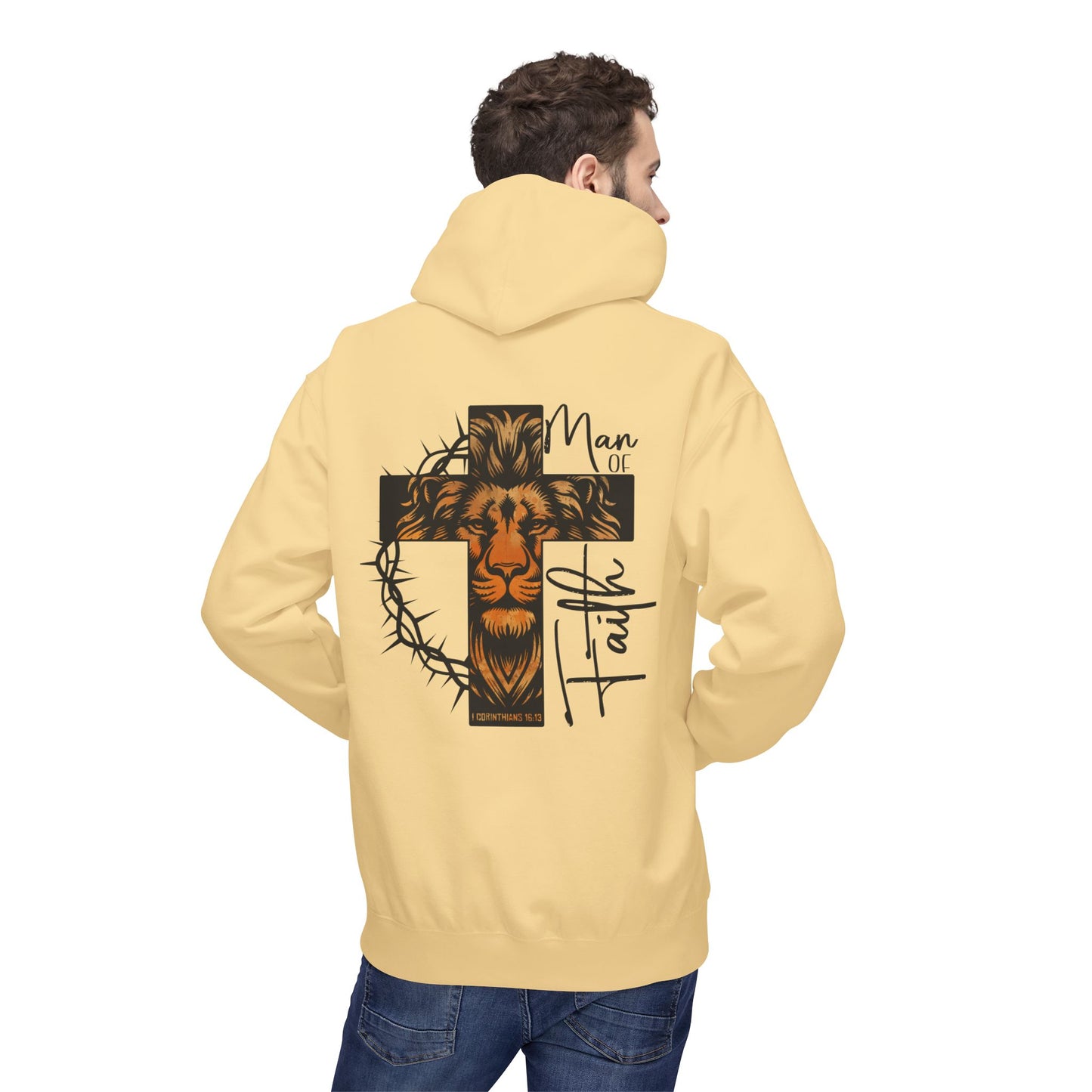 Faith Lion Cross Hoodie — “Man of Faith” Christian Graphic Hoodie