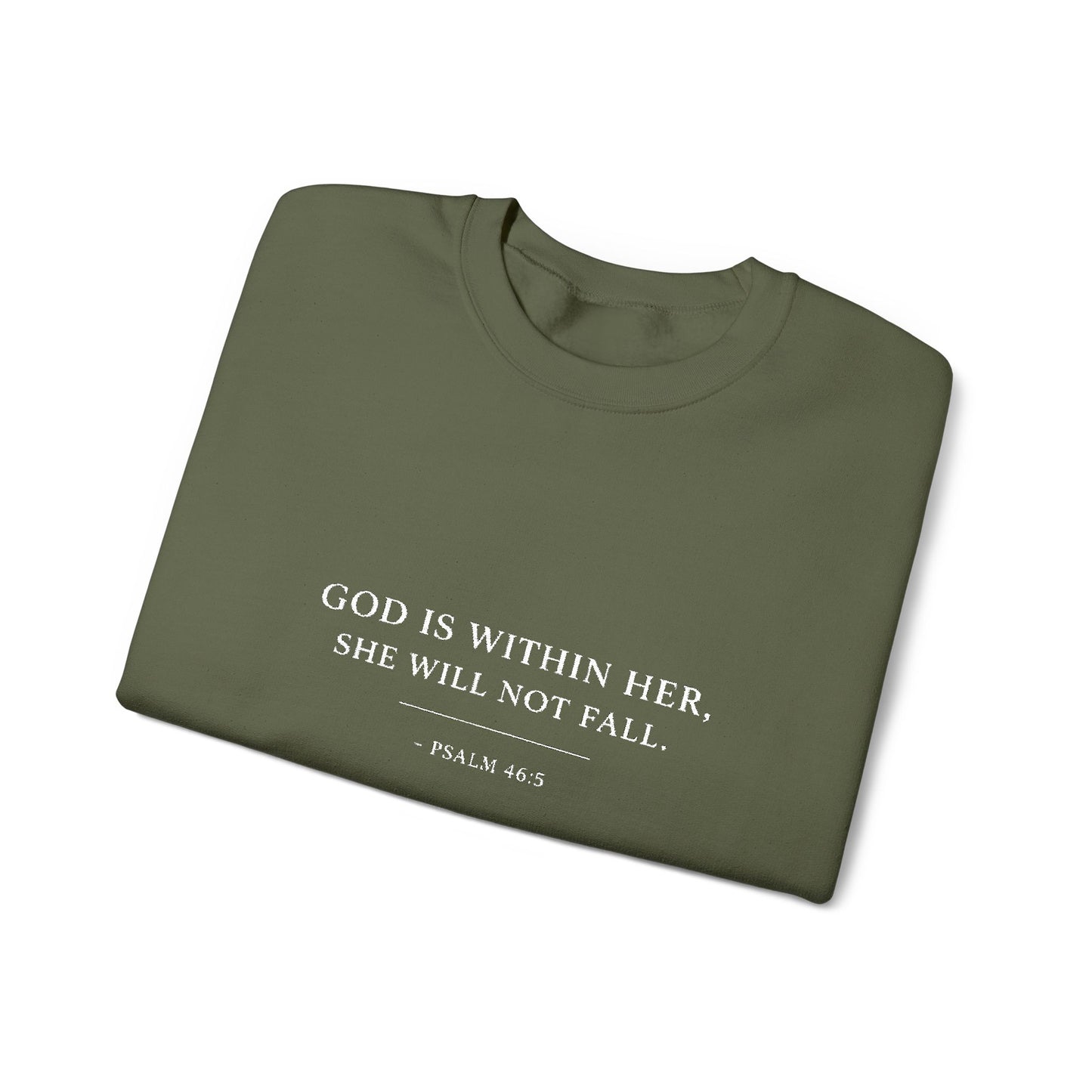 Embroidered "God Is Within Her, She Will Not Fail" Bible Verse Christian Pullover w/white text