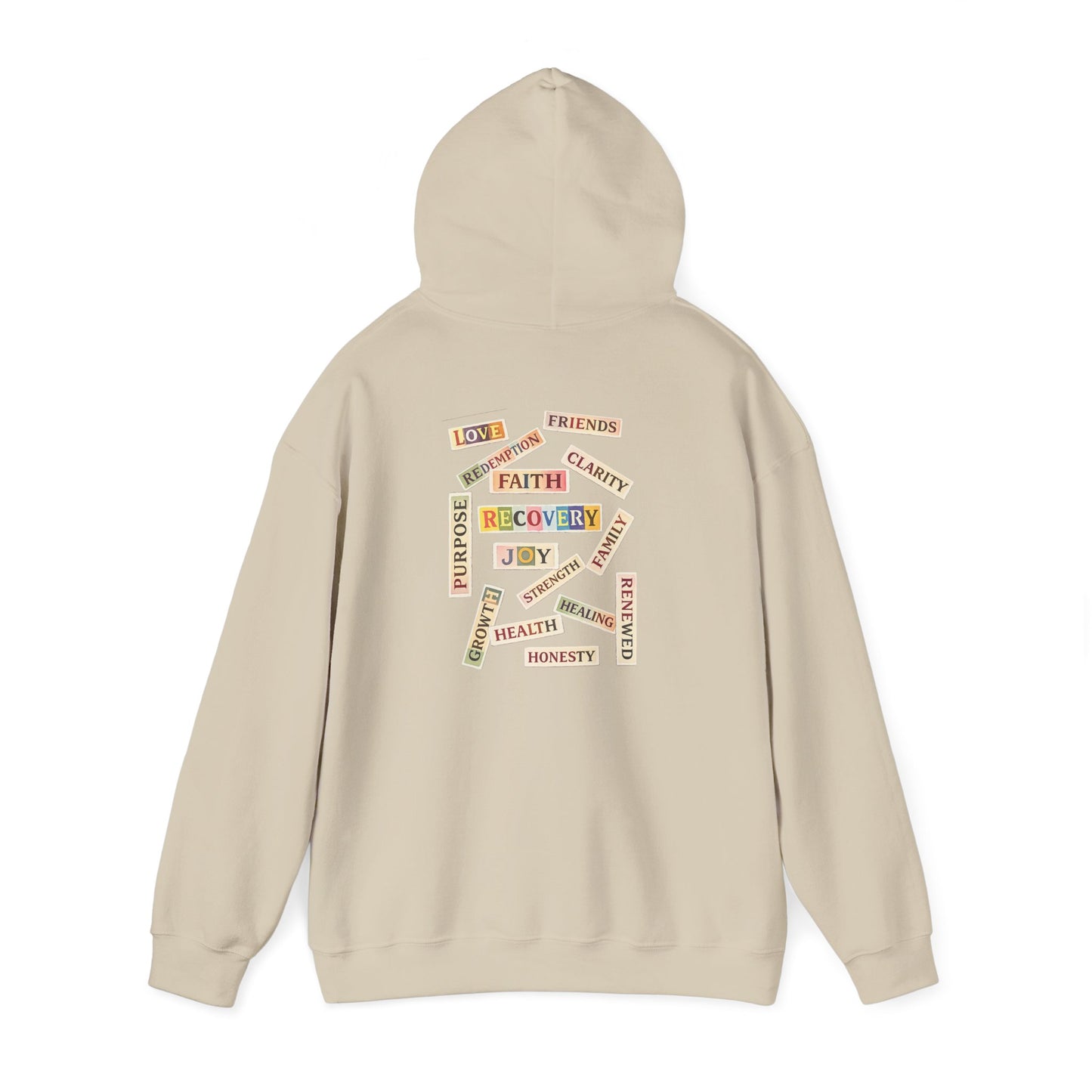 Recovery Words Hoodie — Inspirational Word Cloud Hooded Sweatshirt