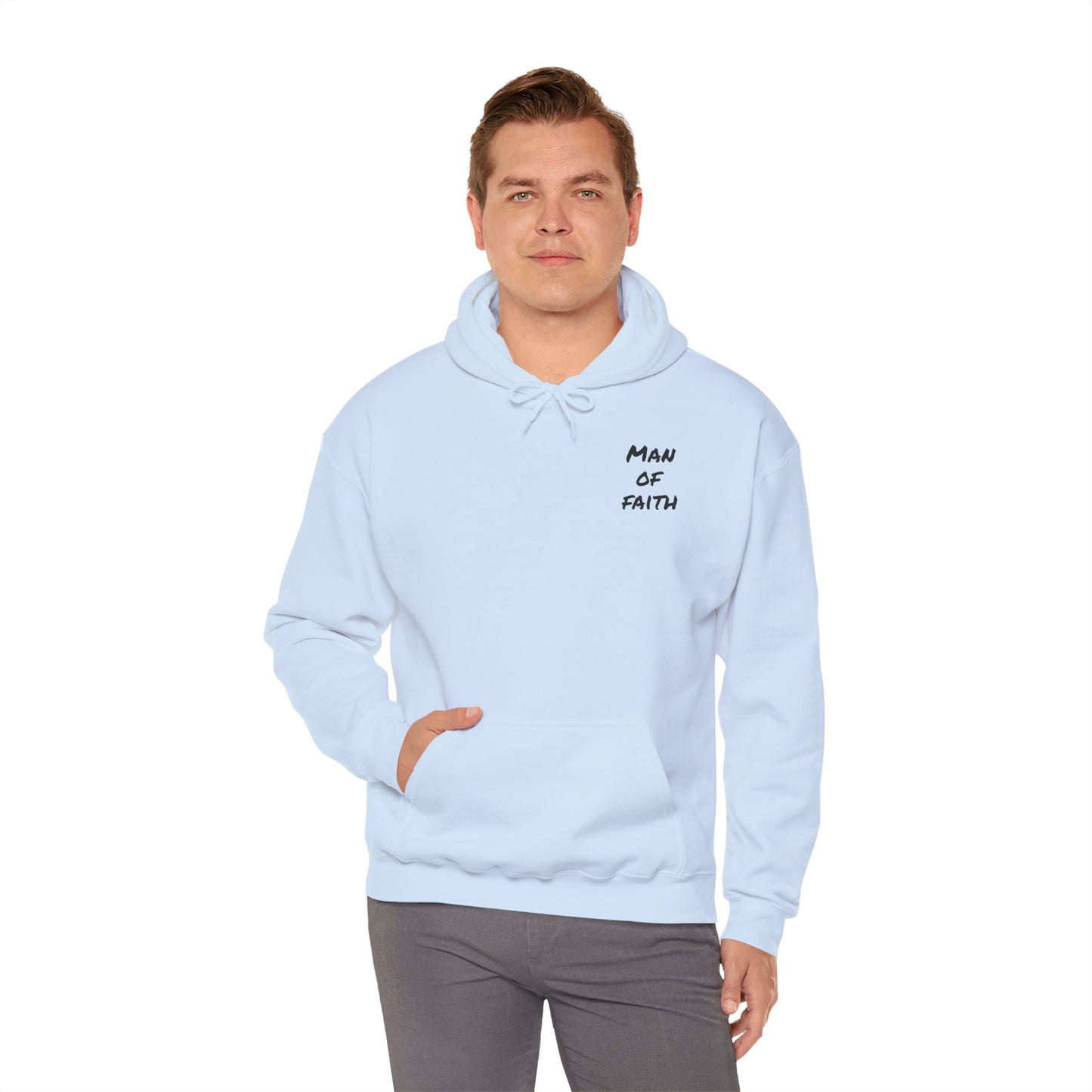 Man of Faith Hoodie — Inspirational Christian Script Pullover