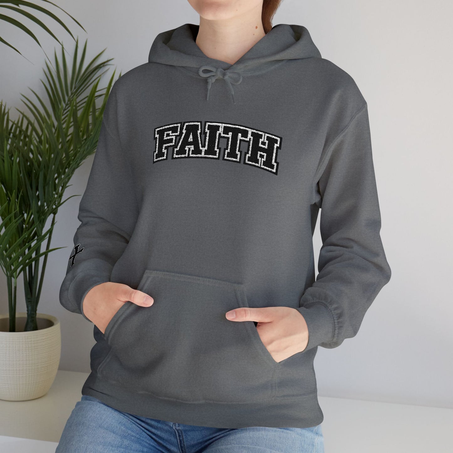 FAITH Collegiate Embroidered Hoodie  Bold faith. Everyday comfort.
