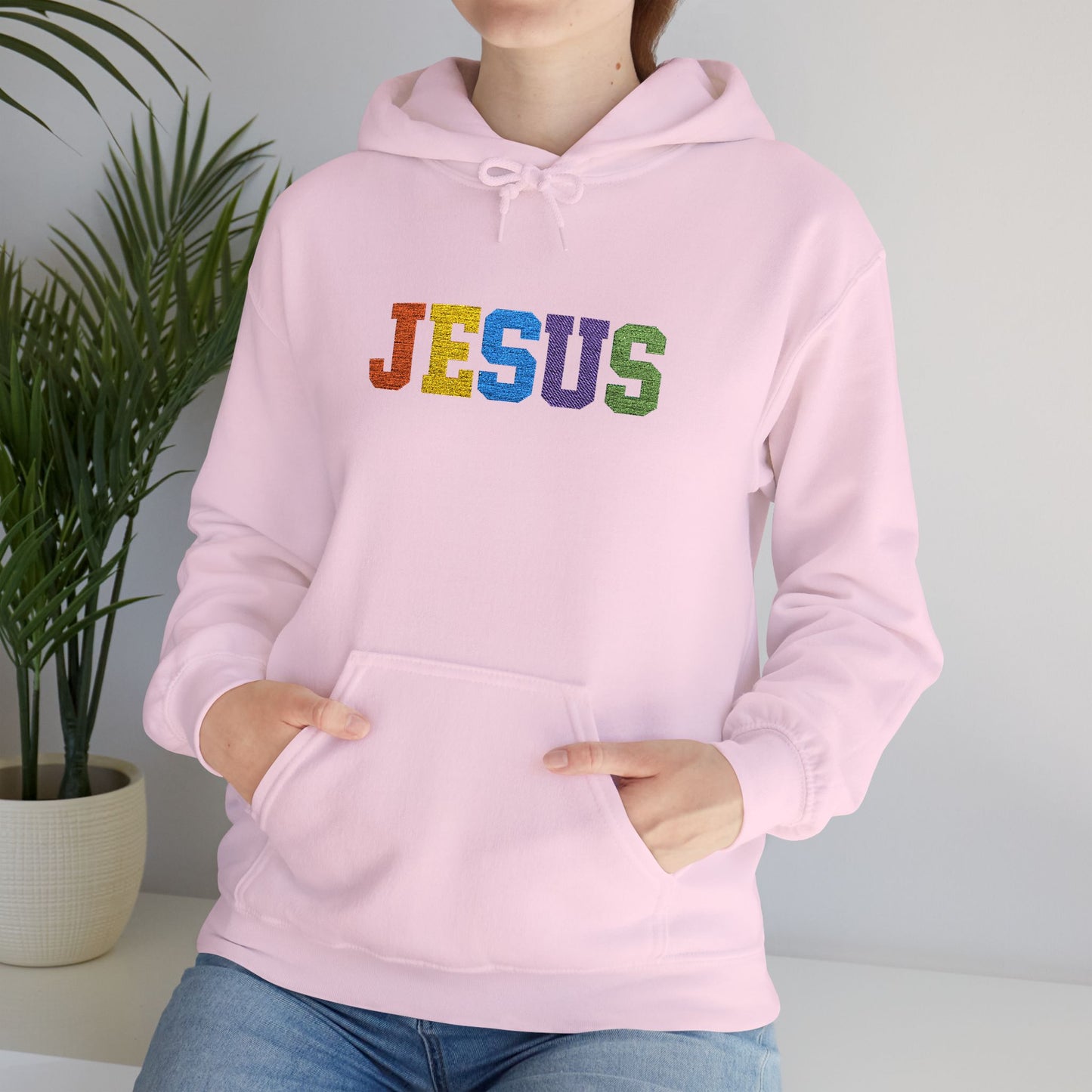 Embroidered Faith-Inspired “JESUS” Pullover Hoodie for Everyday Comfort