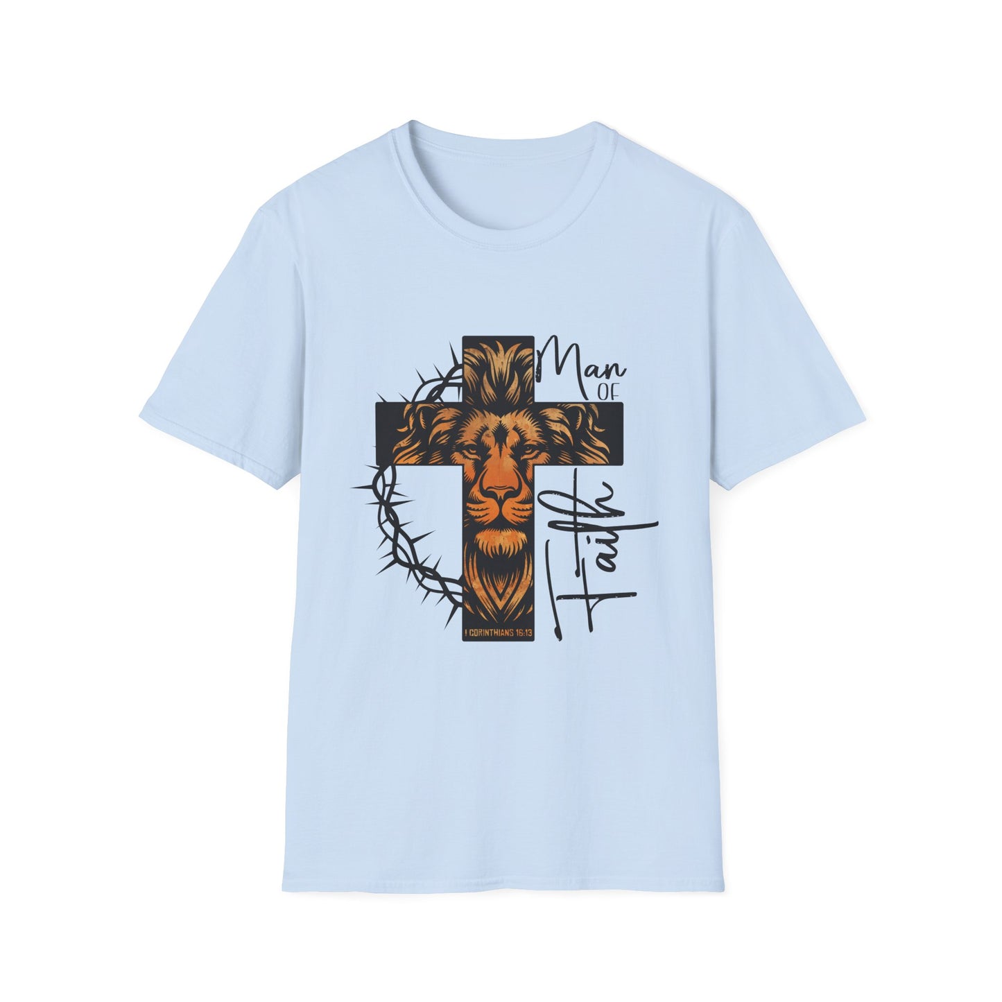 Lion Cross “Man of Faith” T-Shirt — Christian Faith Graphic Tee