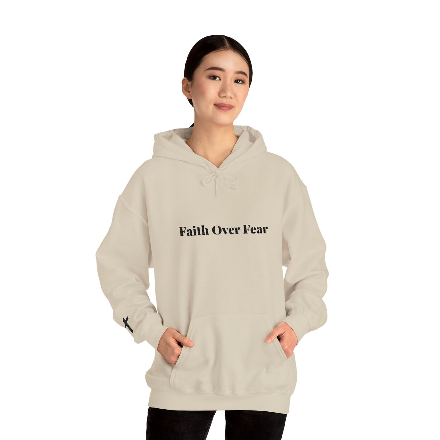 Faith Over Fear Hoodie — Minimal Christian Cross Pullover