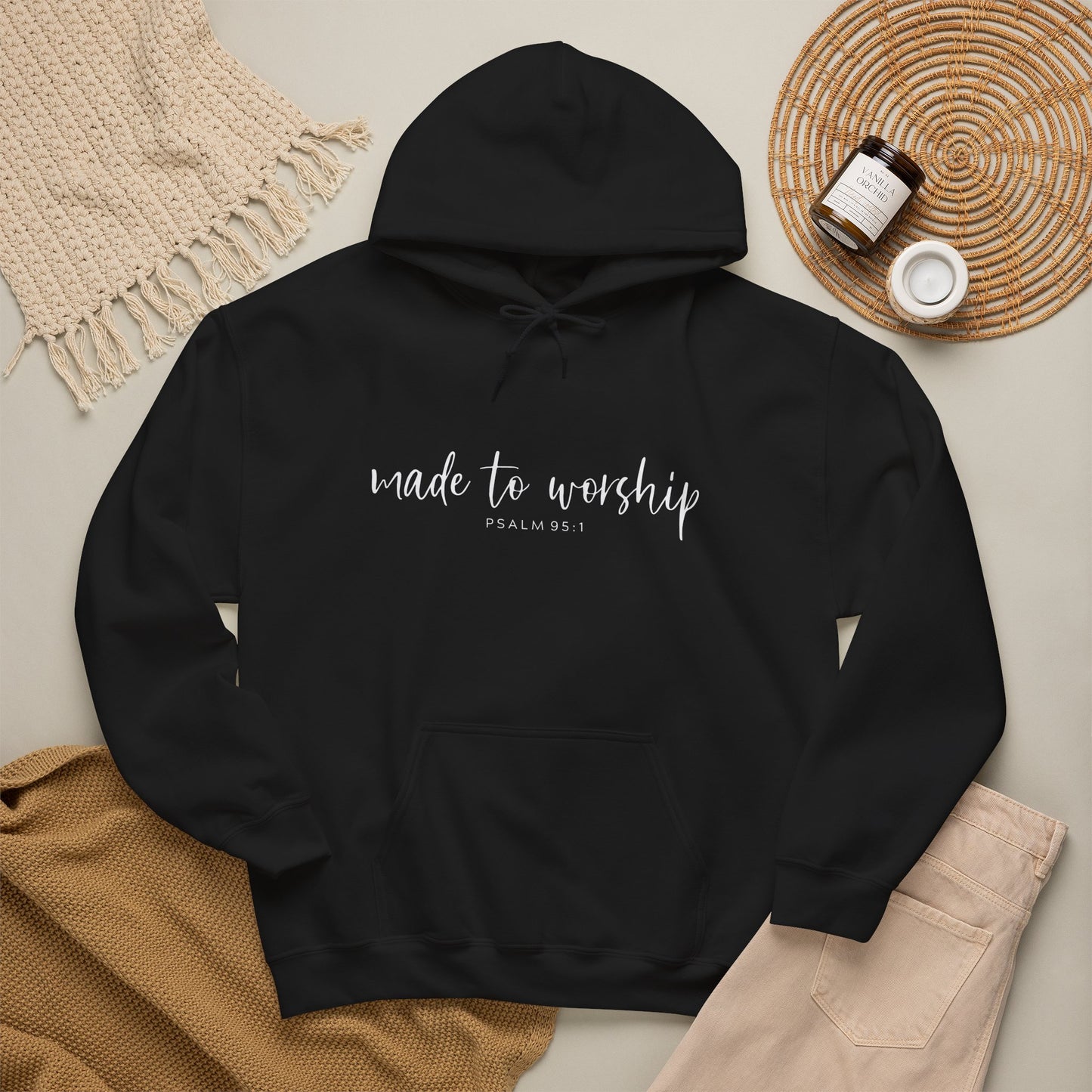 "Made to Worship" Hoodie — 'Made to Worship' Psalms 95:1 Christian Hoodie