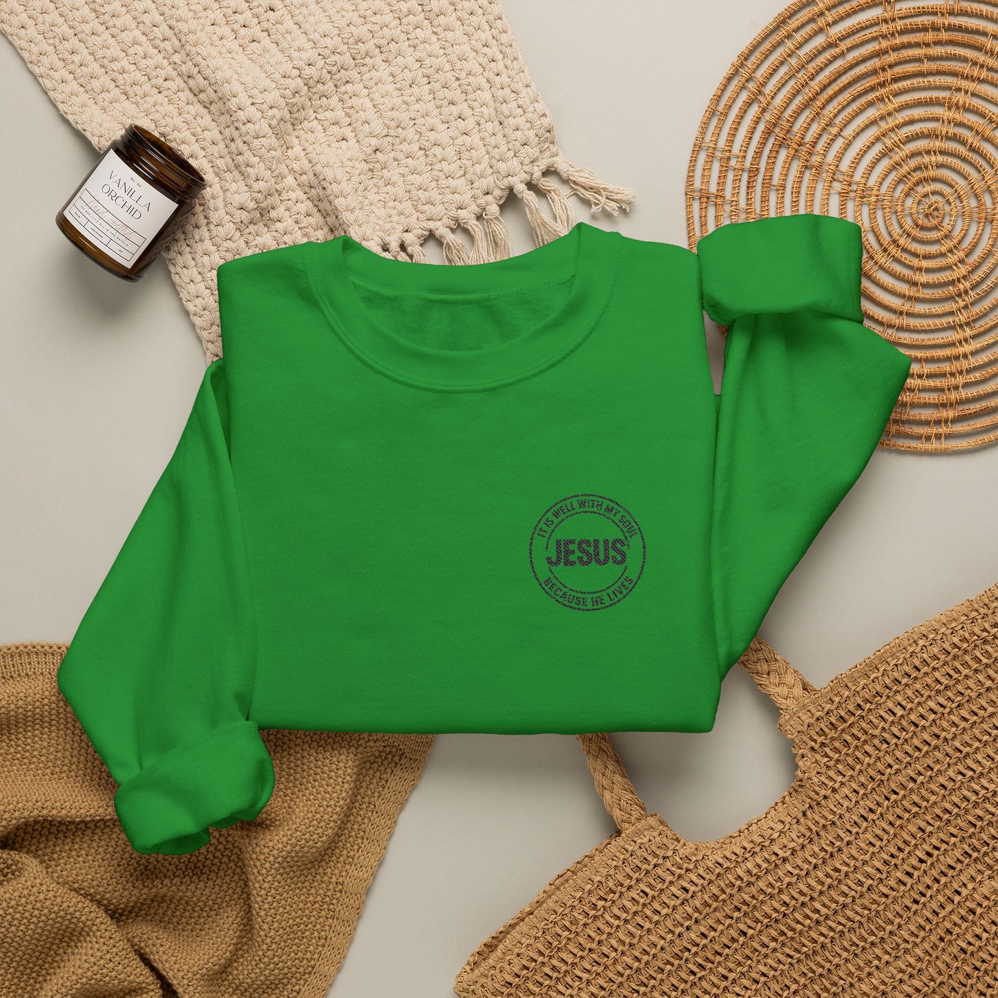 Embroidered "It is well with my soul" quiet statement of faith emblem sweatshirt