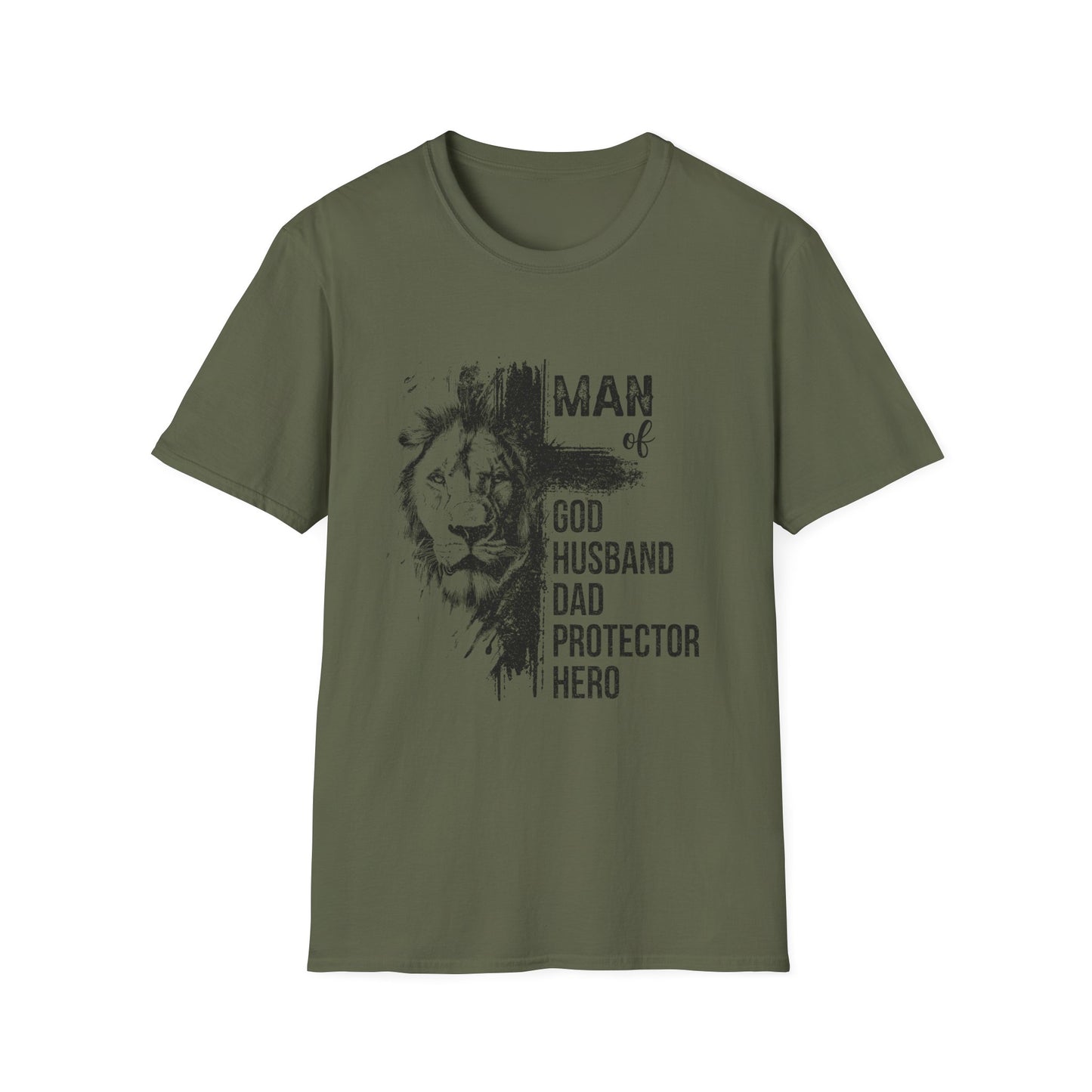 "Man of God: Husband, Dad, Protector, Hero" - T-Shirt
