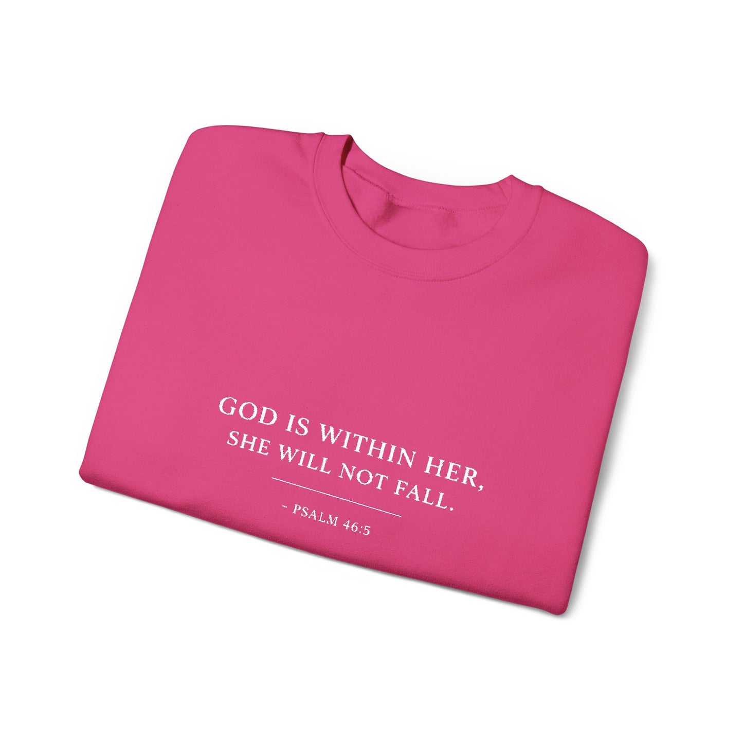 Embroidered "God Is Within Her, She Will Not Fail" Bible Verse Christian Pullover w/white text