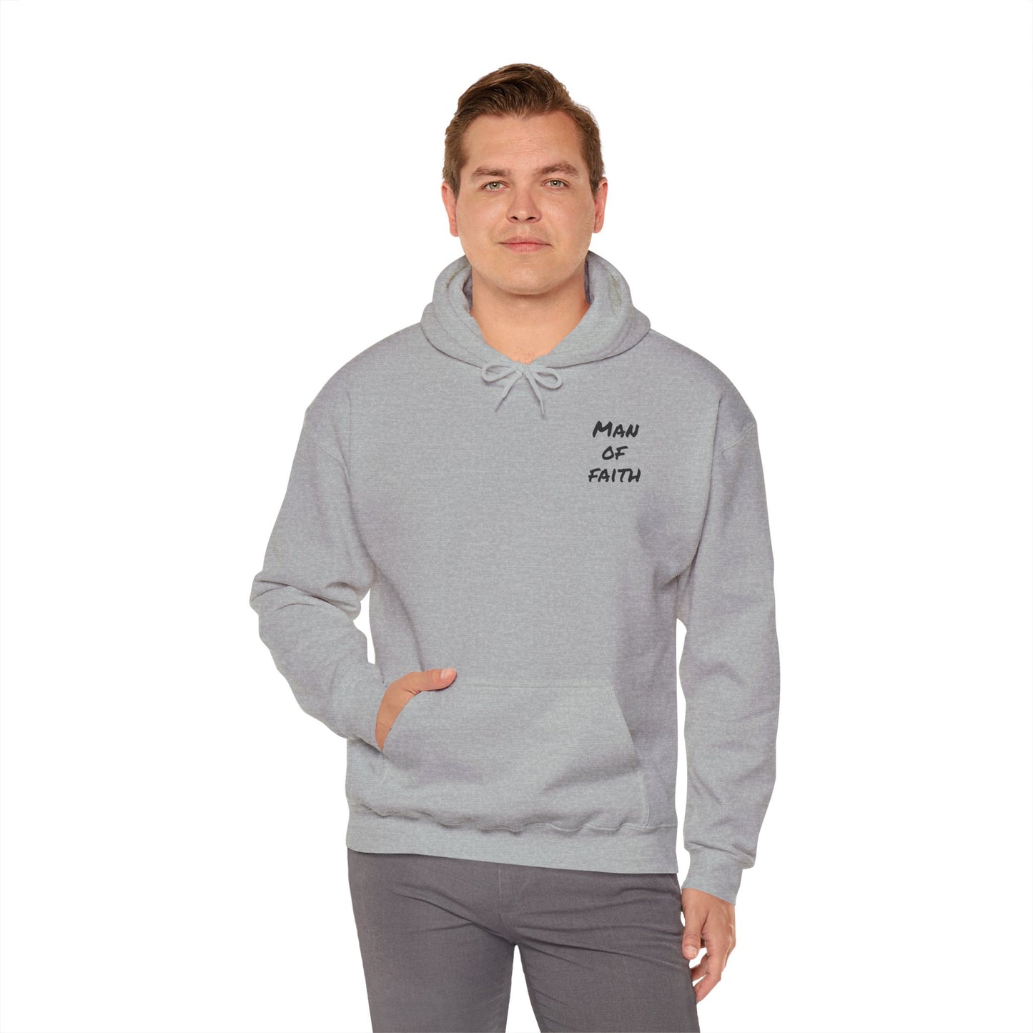 Man of Faith Hoodie — Inspirational Christian Script Pullover