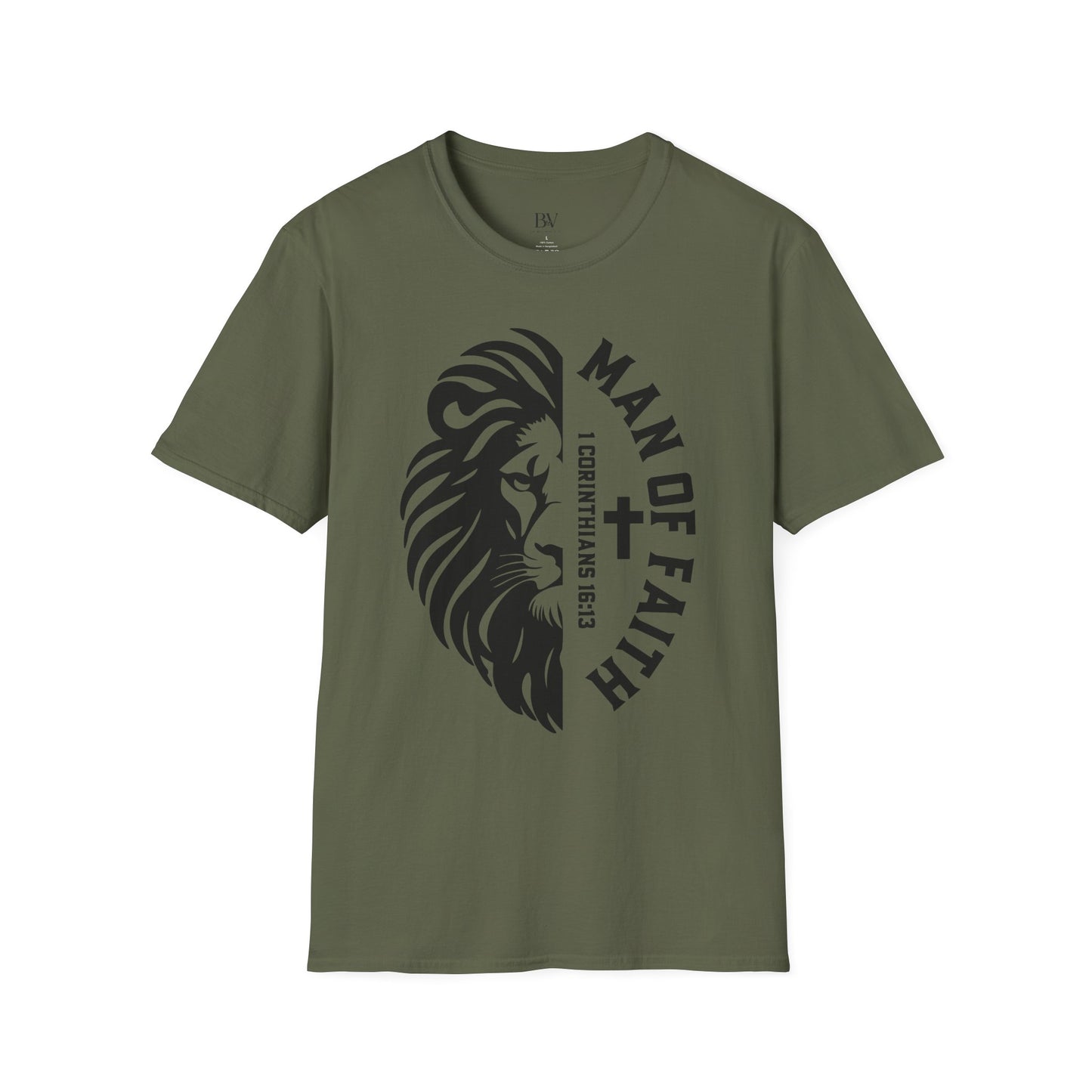 "Man of Faith" Lion T-Shirt — Christian Faith Tee (1 Corinthians 16:13)
