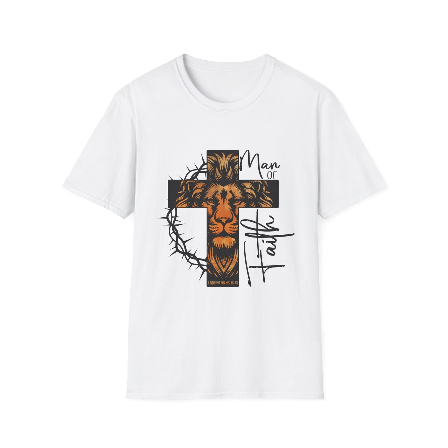 Lion Cross “Man of Faith” T-Shirt — Christian Faith Graphic Tee
