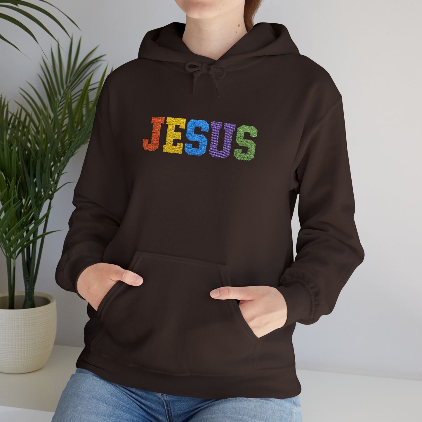 Embroidered Faith-Inspired “JESUS” Pullover Hoodie for Everyday Comfort