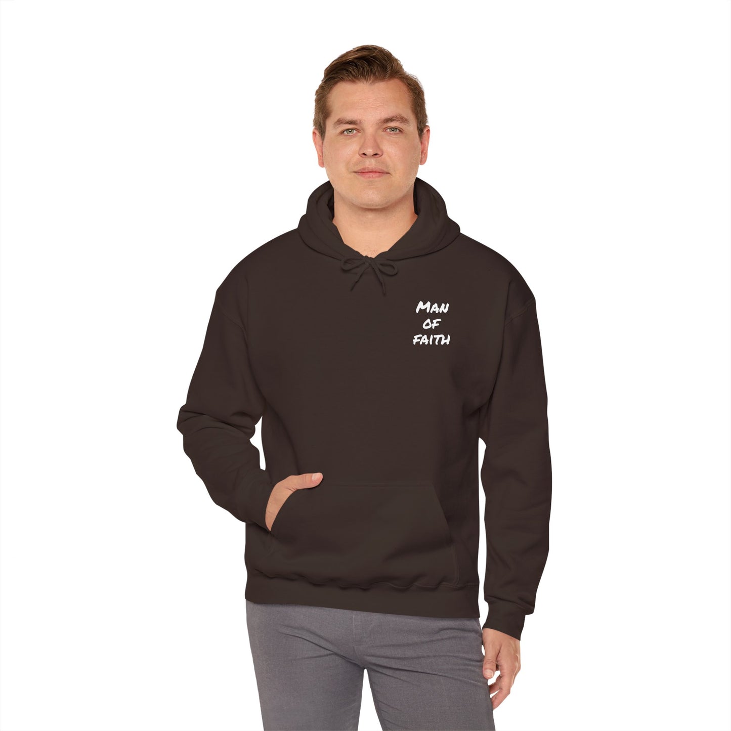 Man of Faith Hoodie — Inspirational Christian Script Pullover
