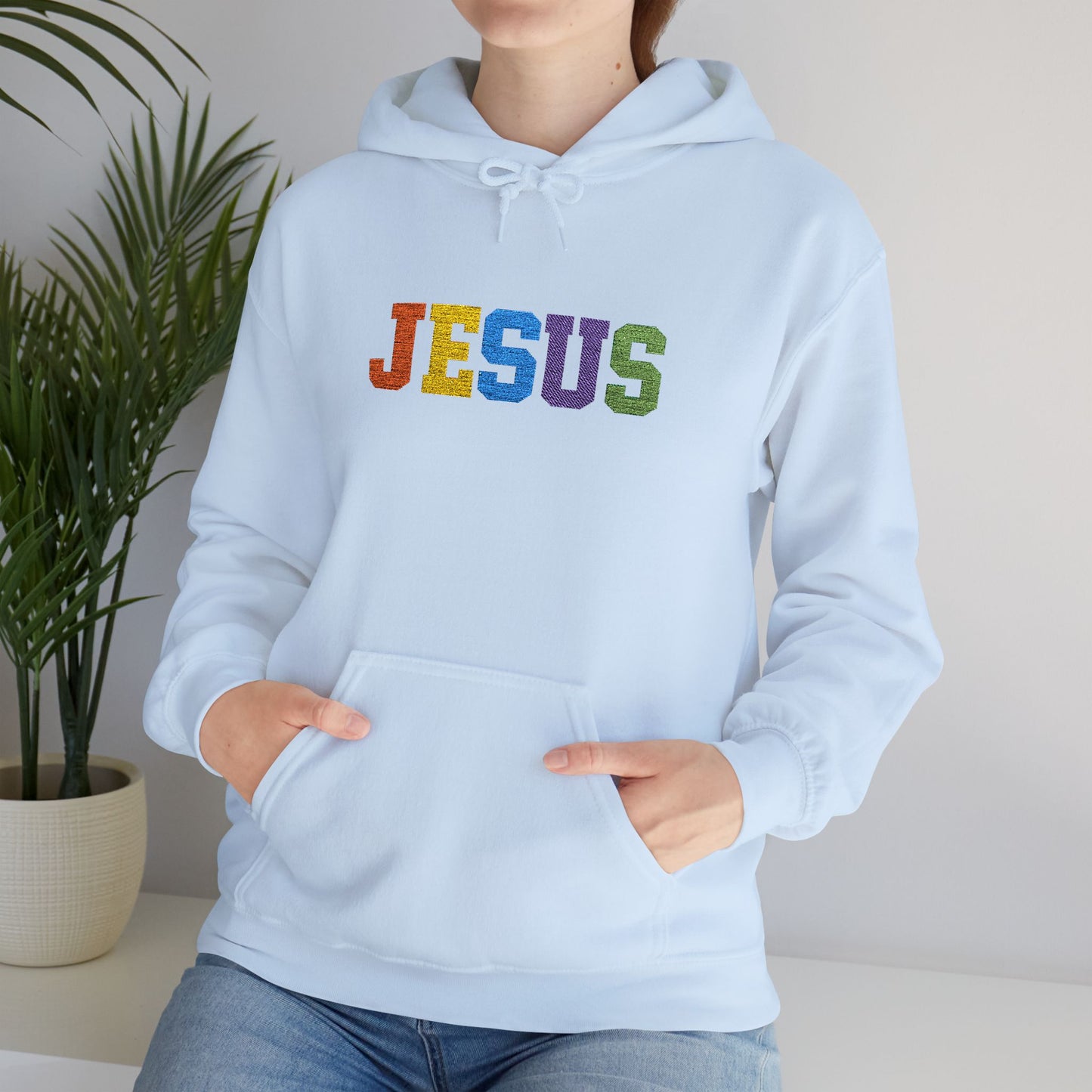 Embroidered Faith-Inspired “JESUS” Pullover Hoodie for Everyday Comfort