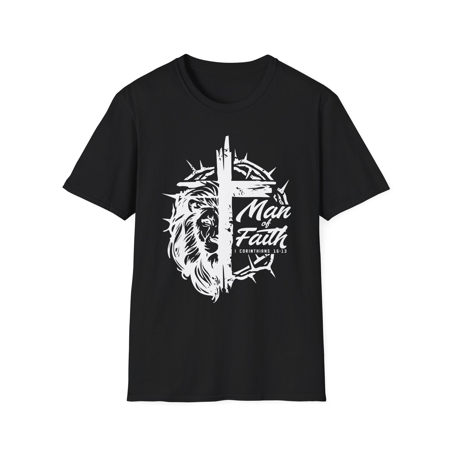 Faith Lion Cross T-Shirt — "Man of Faith" Christian Graphic Tee