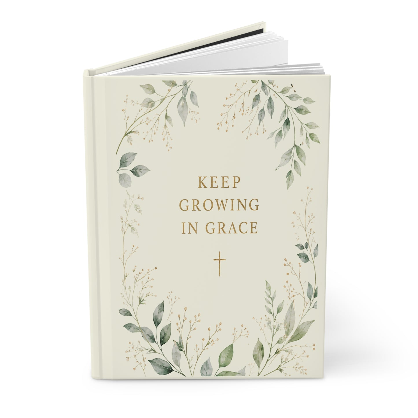 Botanical Cream Floral Journal with Gold Script (Keep Growing) - Hard Cover Journal