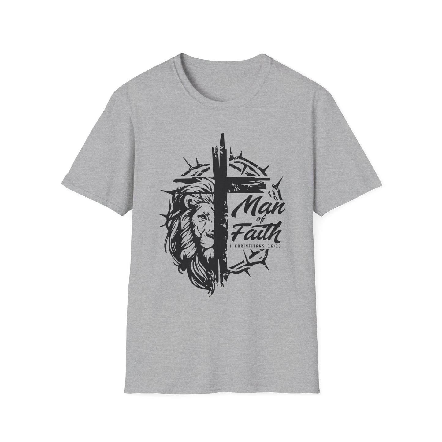 Faith Lion Cross T-Shirt — "Man of Faith" Christian Graphic Tee