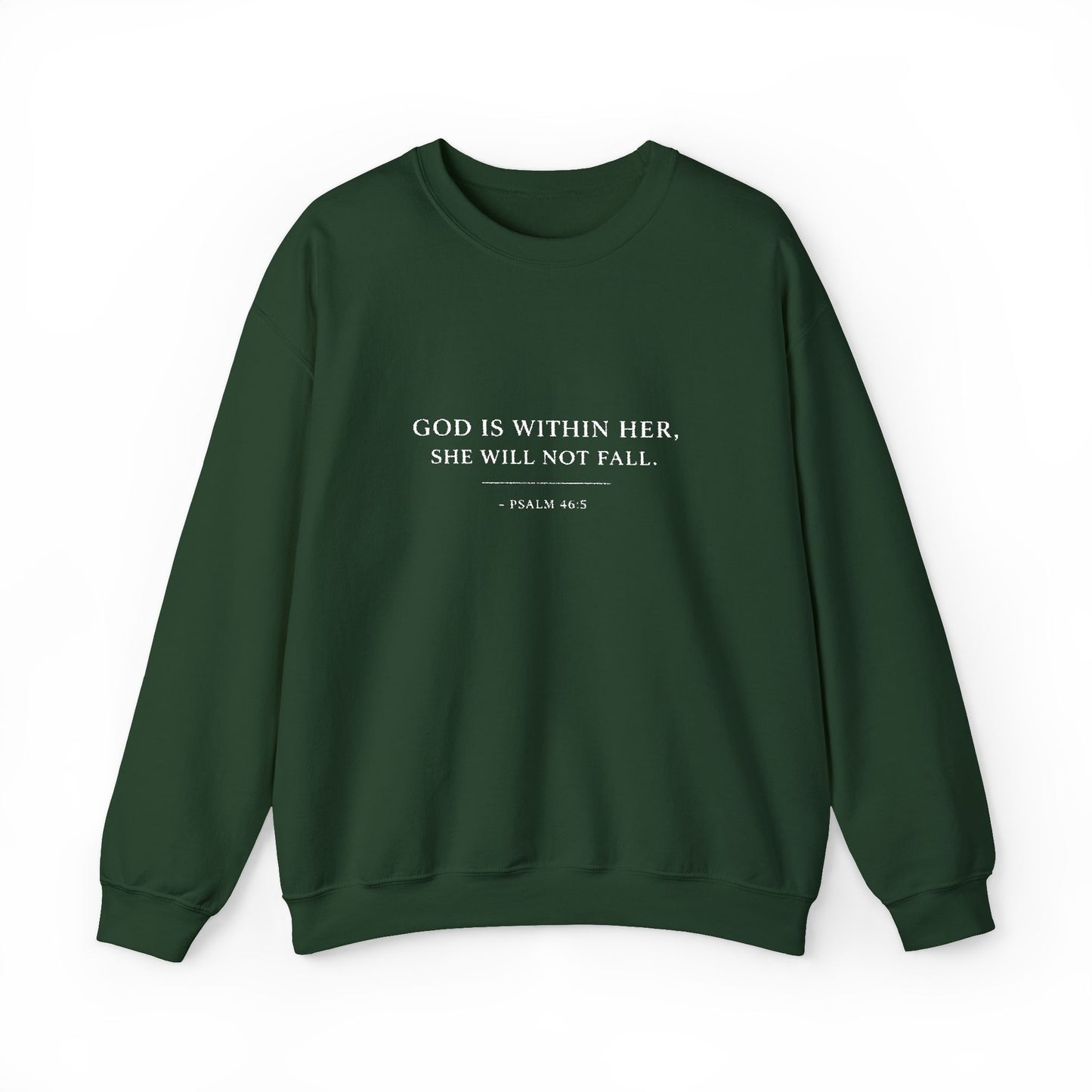 Embroidered "God Is Within Her, She Will Not Fail" Bible Verse Christian Pullover w/white text