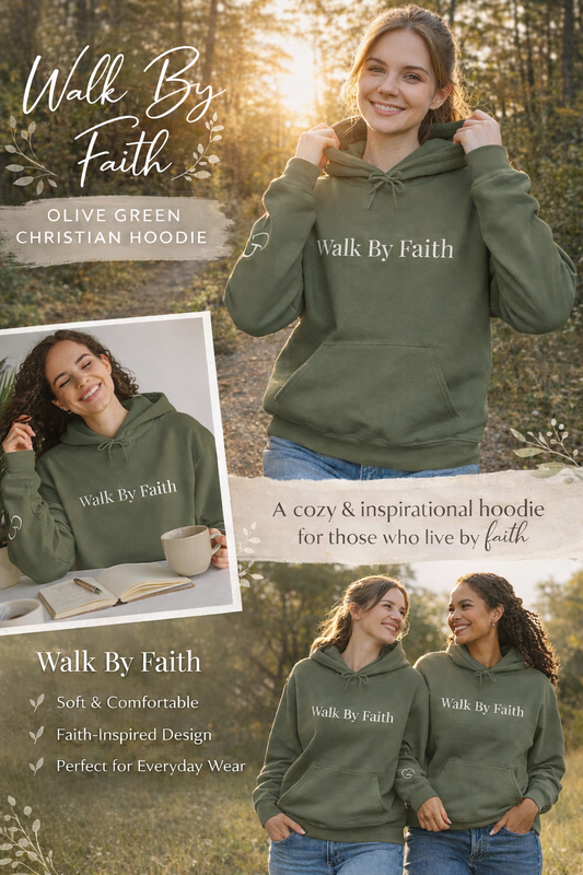 Walk by Faith Hoodie — Embroidered Heart Cross Sleeve