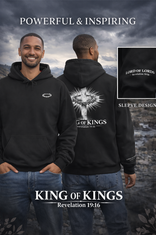 Christian 'King of Kings' Hoodie – Revelation 19:16 Cross Back Design