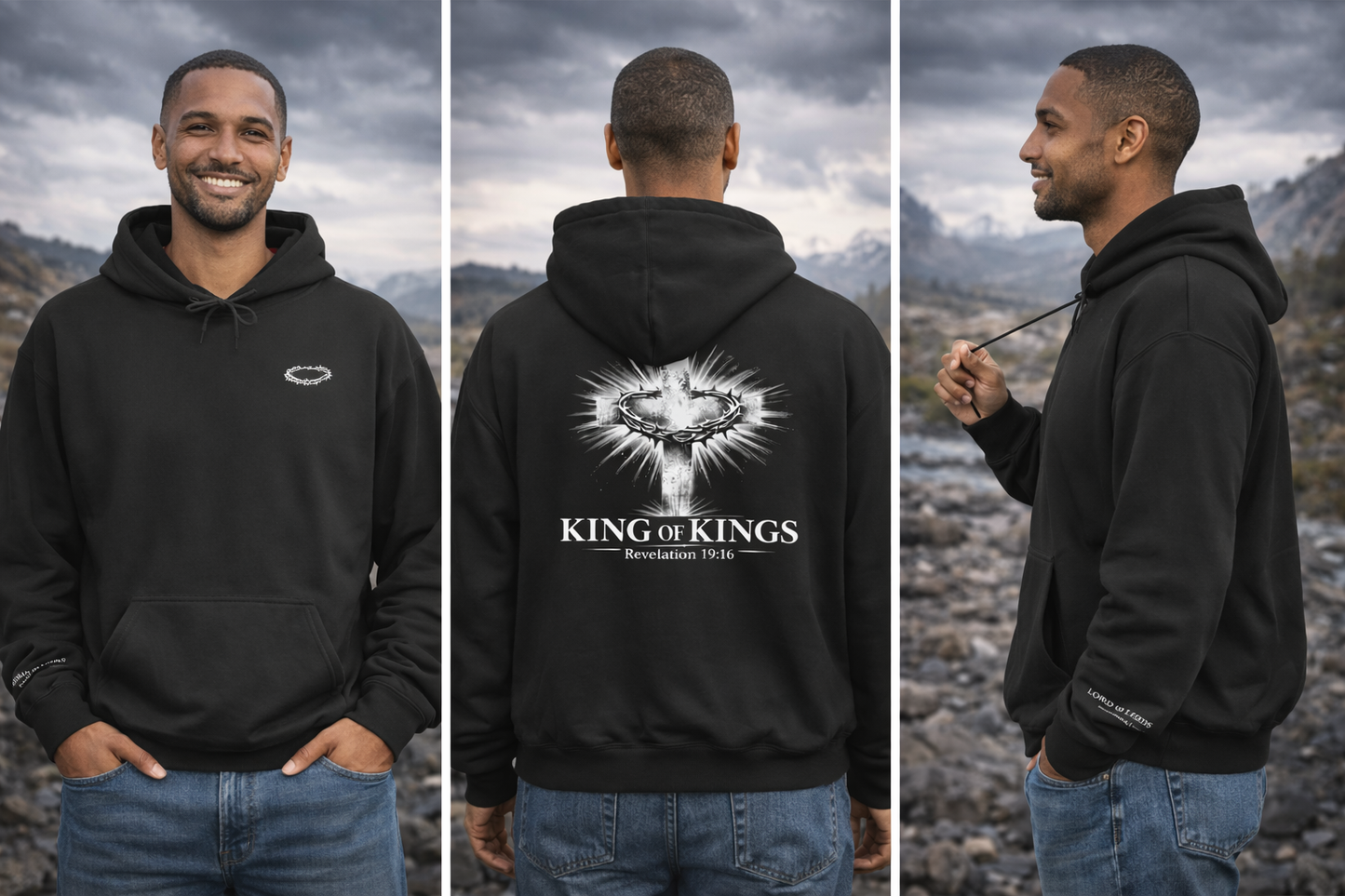 Christian 'King of Kings' Hoodie – Revelation 19:16 Cross Back Design