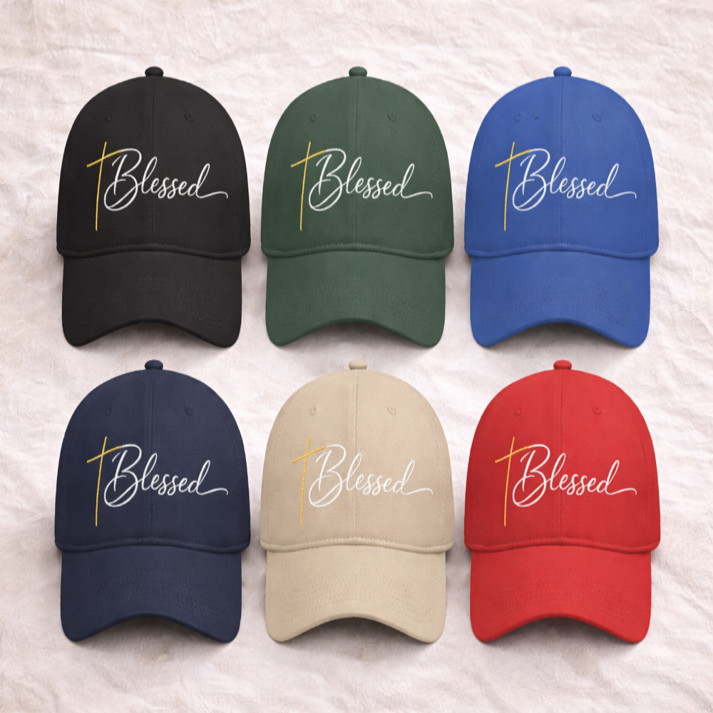 Blessed Baseball Cap — Embroidered Script Cross Hat