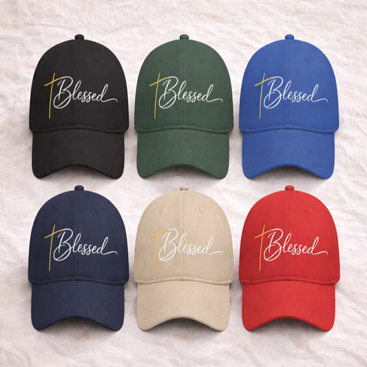 Blessed Baseball Cap — Embroidered Script Cross Hat