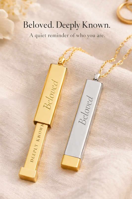 Hidden Message Sliding Bar Necklace — 'Beloved Outside, Deeply Known Inside' Engraved Pendant