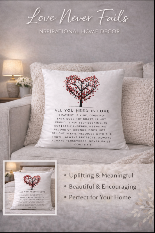 All You Need Is Love Throw Pillow Case — Romantic Heart Typography Cushion Cover