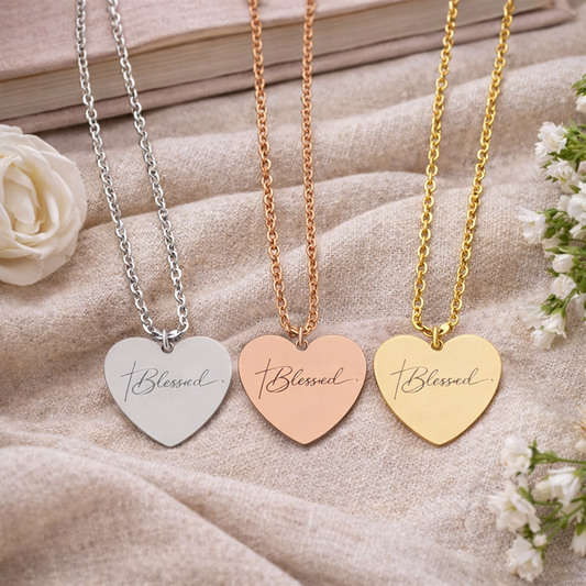 Engraved 'Blessed' Heart Necklace