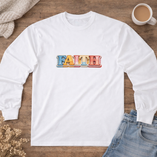 "Faith" Vintage Rainbow Long Sleeve Tee
