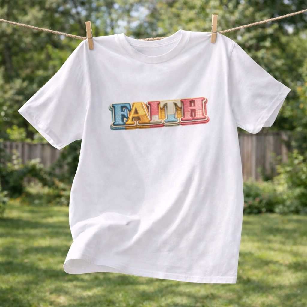 Faith Patchwork Graphic T-Shirt — Colorful Faith Graph Tee