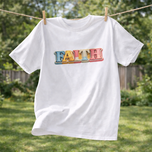 Faith Patchwork Graphic T-Shirt — Colorful Faith Graph Tee