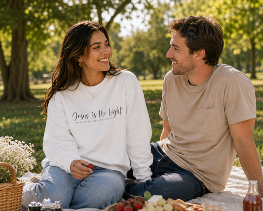 "Jesus Is the Light" Crewneck Sweatshirt — Minimal Christian Faith Pullover