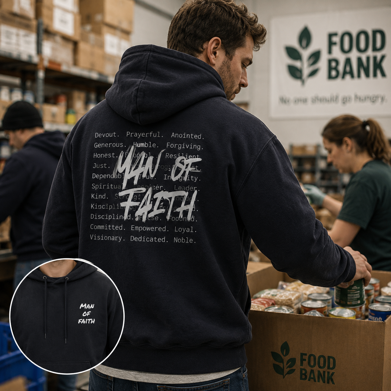 Man of Faith Hoodie — Inspirational Christian Script Pullover