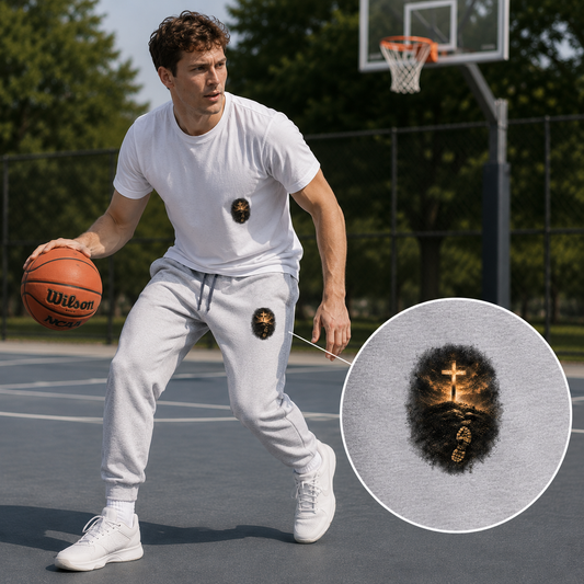 Faith Walk Embroidered Joggers — Cross & footprint Sweatpants