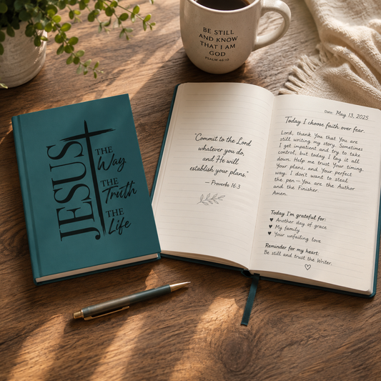 Jesus Cross Hardcover Journal — “The Way, The Truth, The Life” Christian Notebook