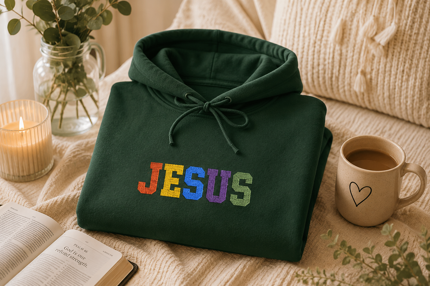 Embroidered Faith-Inspired “JESUS” Pullover Hoodie for Everyday Comfort