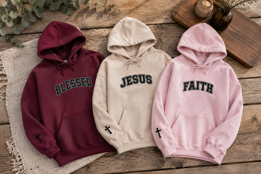 BLESSED Collegiate Embroidered Hoodie  Bold faith. Everyday comfort.