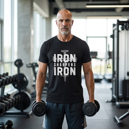 "Iron Sharpens Iron" - Distressed Cross Graphic T-Shirt