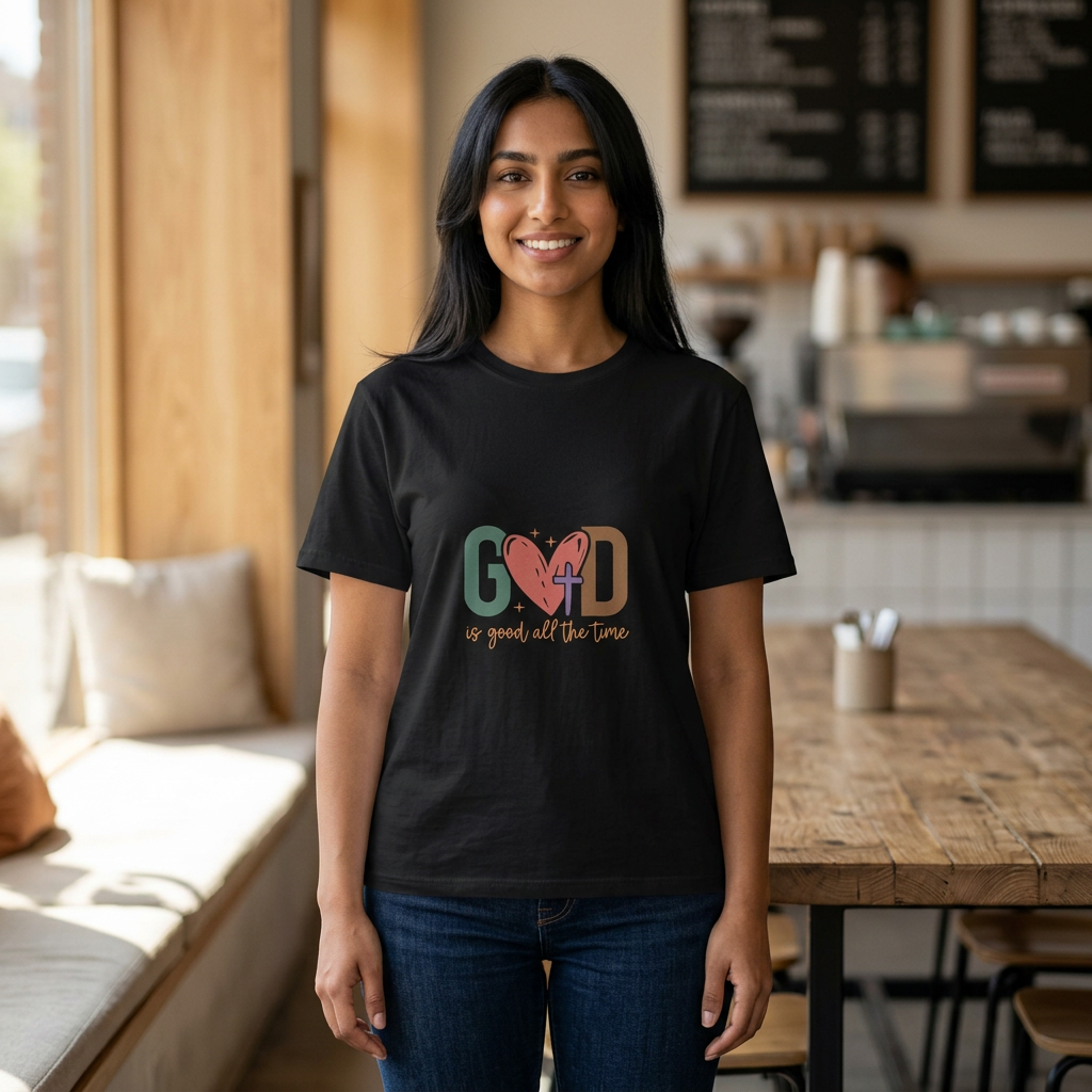 God With Heart Cross T-Shirt — Faith-Based Inspirational Tee