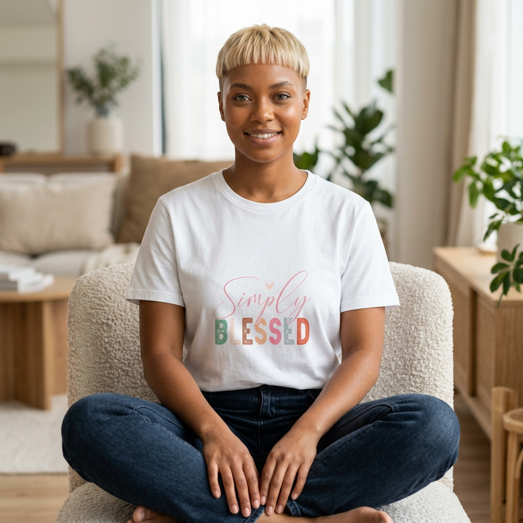 Simply Blessed T-Shirt — Pastel Script Faith Tee