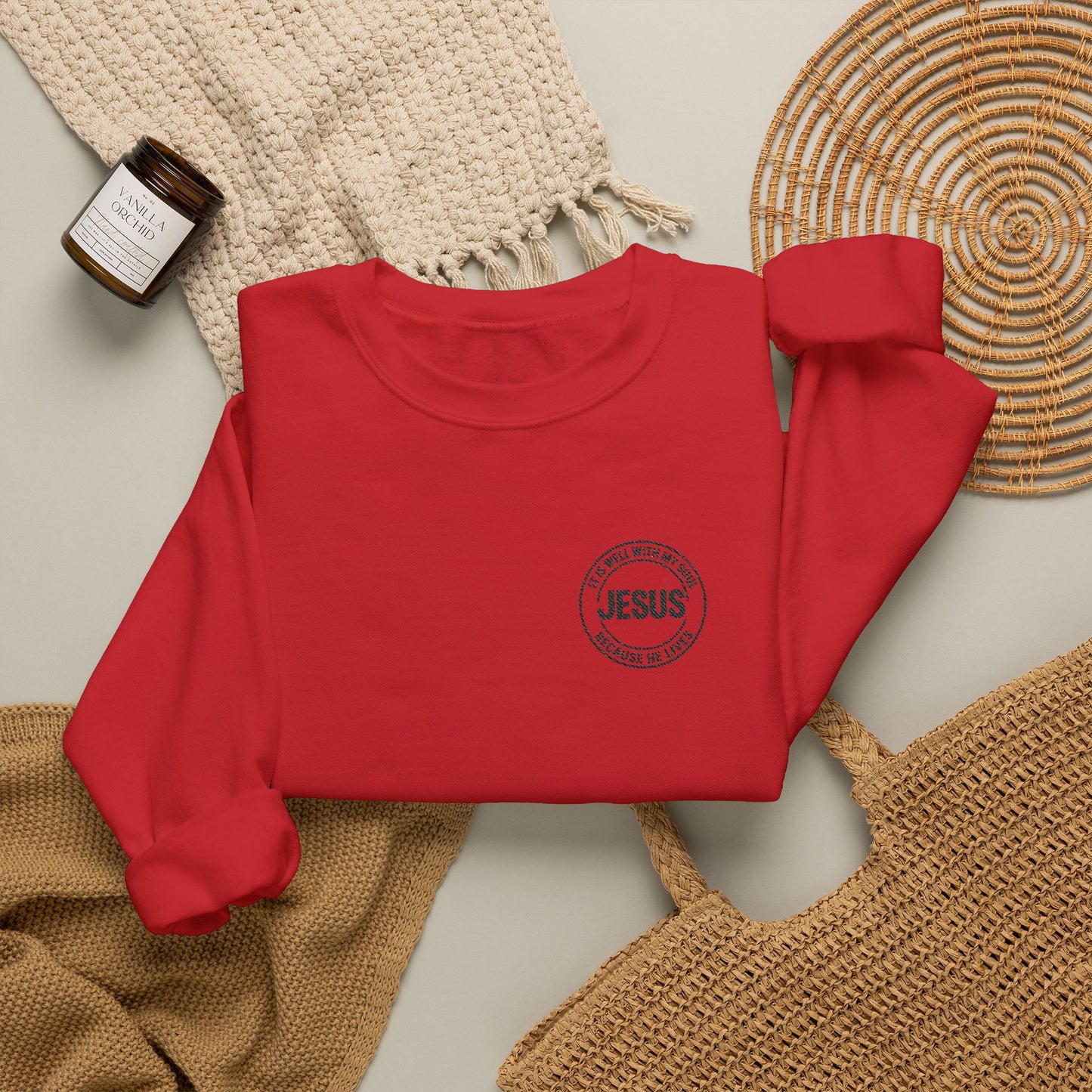 Embroidered "It is well with my soul" quiet statement of faith emblem sweatshirt