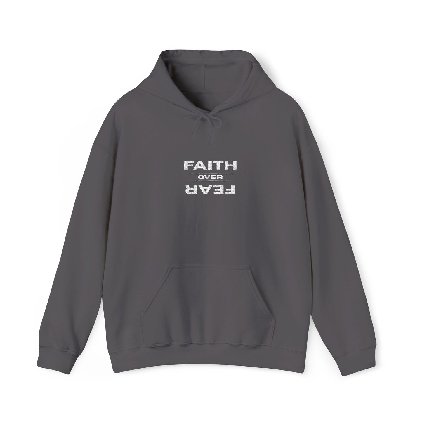 Embroidered "Faith Over Fear" Hoodie — Inspirational Christian Pullover White Lettering