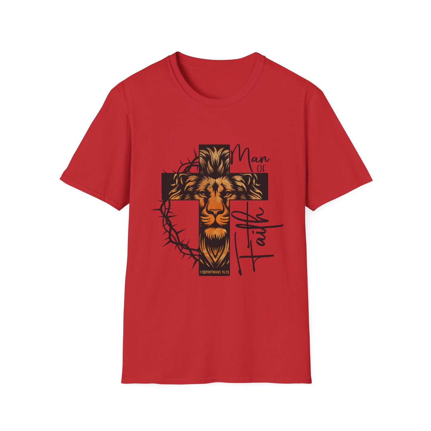 Lion Cross “Man of Faith” T-Shirt — Christian Faith Graphic Tee