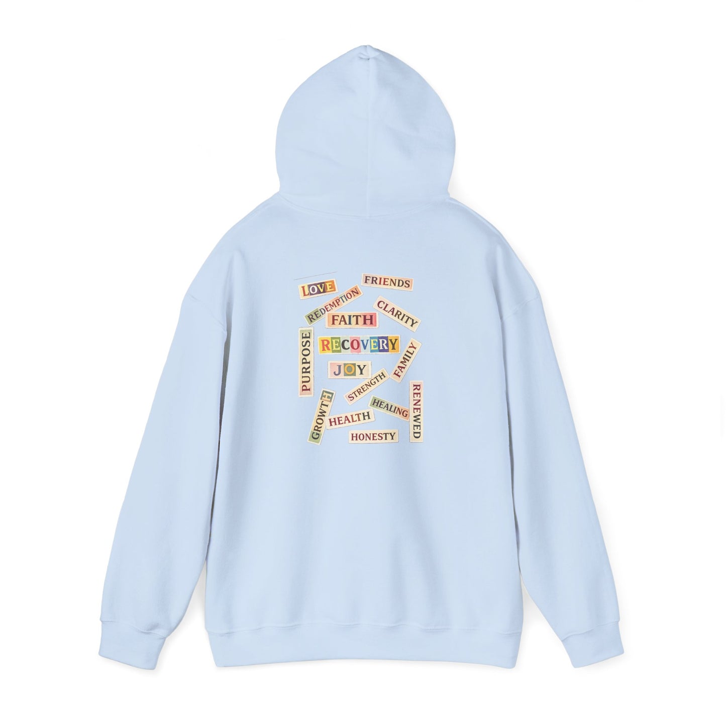 Recovery Words Hoodie — Inspirational Word Cloud Hooded Sweatshirt